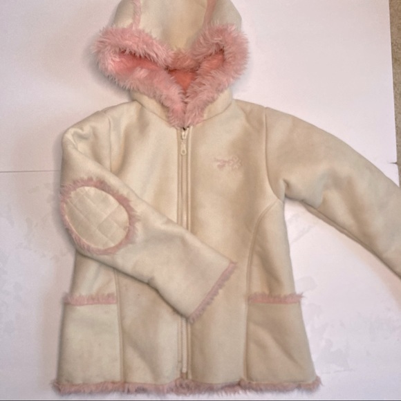 Oshkosh | Girls White and Pink Faux Suede Coat - Picture 5 of 11